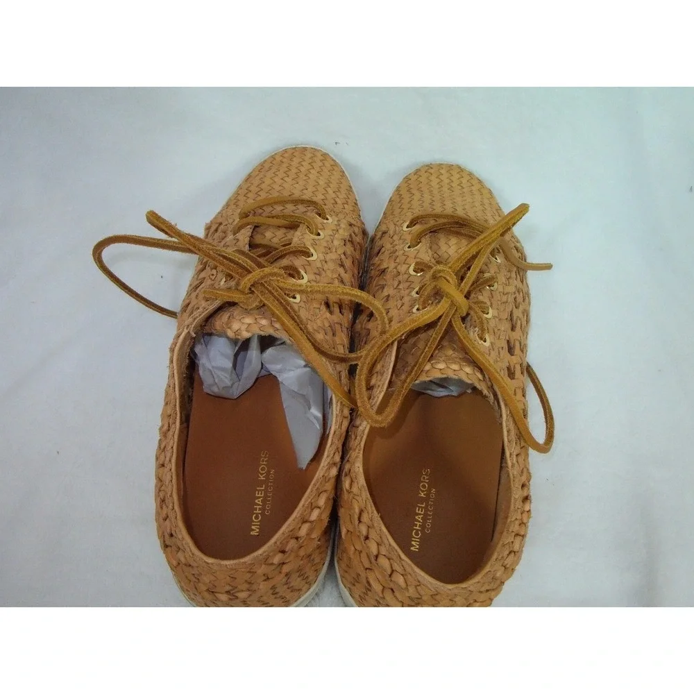 Michael Kors Woven Leather Sneakers Womens 39.5 US9 Brown Comfort Boho Granola
